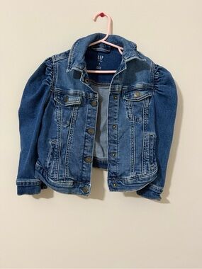 GAP Girls' Medium Blue Denim Jacket with Puff Shoulders